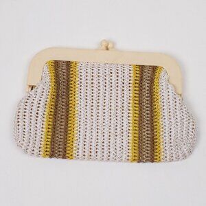 vintage macrame straw woven clutch pouch